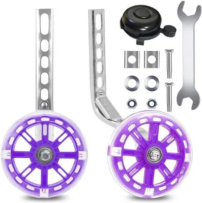 Productafbeelding van Ibenzoa® veiligheidsstabilisatoren met knipperlicht, universeel verstelbaar voor kinderfietsen van 12-18 inch, antislip, geluidsarm, met een stevige metalen bevestiging