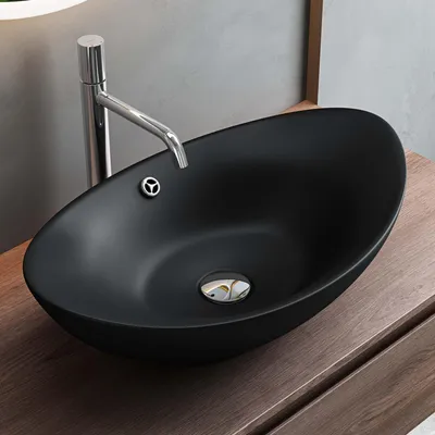Produktbild von Mai & Mai Waschbecken Aufsatzwaschbecken Oval aus Keramik 59x38cm matt Anthrazit Waschschale Waschtisch mit Nano-Beschichtung Br818