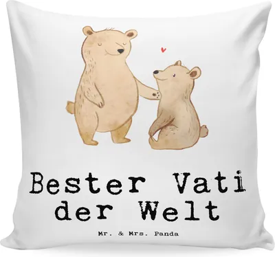 Produktbild von Mr. & Mrs. Panda kuschelkissen 40x40 Bär Bester Vati der Welt - Weiß - Geschenk, kissen bedruckt, Familie, Sofakissen, Geschenkidee, Dankeschön, Vater, Geburtstag, Papa