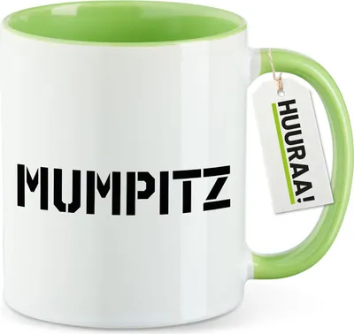 Produktbild von Huuraa Kaffeetasse Mumpitz Schriftzug 330ml Grün Keramik Kaffeebecher Geschenkidee