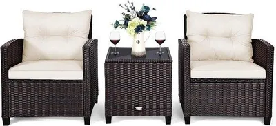 Produktbild von Famanu 3-teiliges Rattan Gartenmöbelset - 2 Sessel und 1 Beistelltisch