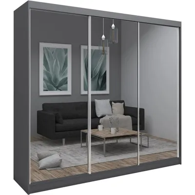 Image de BEAUTYSOFA armoire avec portes coulissantes DEBRA 240 cm - armoire avec tiroirs et miroir (graphite)