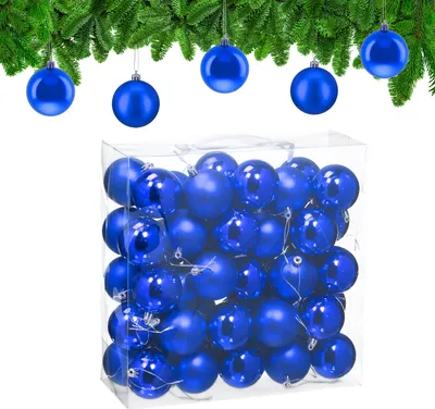 Productafbeelding van Relaxdays kerstballen, set van 50 stuks, kerstdecoratie, mat en glanzend, kerstboomballen, diameter 6 cm, kerstboomdecoratie, blauw