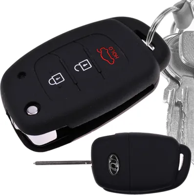Produktbild von Auto Schlüssel Hülle Silikon Schutz Cover Schwarz kompatibel mit Hyundai i10 i20 Elantra i40 Sonata ix25 ix35 Tucson 3 Tasten Klappschlüssel
