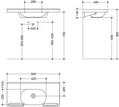 Produktbild von HEWI 950.11.250 Waschtisch, Schwallkante,