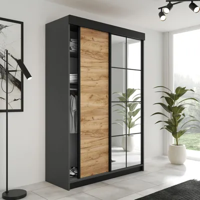 Produktbild von KIER FURNITURE Schiebegarderobe LAMARO mit Spiegel, Schrank Schlafzimmer, 138x205x59cm