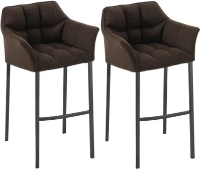 Produktbild von CLP 2er Set Barhocker Damaso Stoffbezug mit Vierfußgestell aus Metall bis 240 kg | Farbe braun Gestell Farbe schwarz