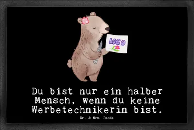 Produktbild von Mr. & Mrs. Panda Schmutzmatte Werbetechnikerin Herz 40 x 60 cm - Schwarz - Geschenk, Gummimatte, fußmatte, Schmutzfänger, Fussmatte, Schmutzfangmatte