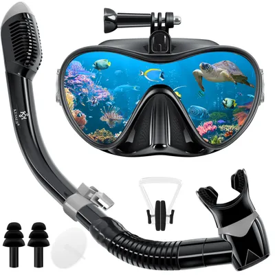 Produktbild von KESSER® Schnorchelset Profi Taucherbrille Schnorchelmaske Tauchset Erwachsene Tauchmaske - Inkl. Action-Cam Halterung - Antibeschlag und Anti-Leck für Freitauchen und Schnorcheln Set Taucherbrille