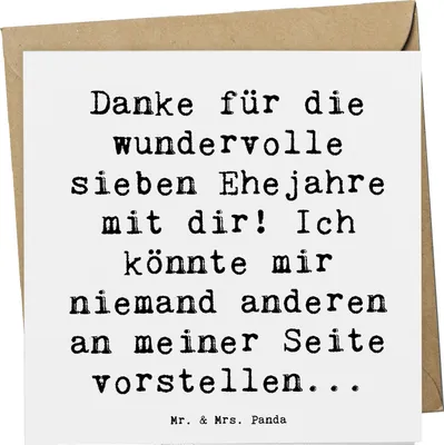 Produktbild von Mr. & Mrs. Panda Grußkarte Spruch 7. Hochzeitstag Kupferhochzeit - Weiß - Geschenk, Ideen, anlasskarte, Geschenke, Heiraten, Klappkarte, faltkarte, Ehejubiläum, Heirat
