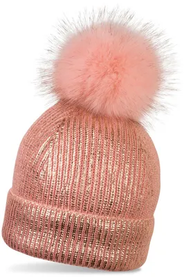 Produktbild von styleBREAKER warme Metallic Strick Bommelmütze mit abnehmbarem Kunstfell Bommel, Winter Fellbommel Mütze, Damen 04024138
