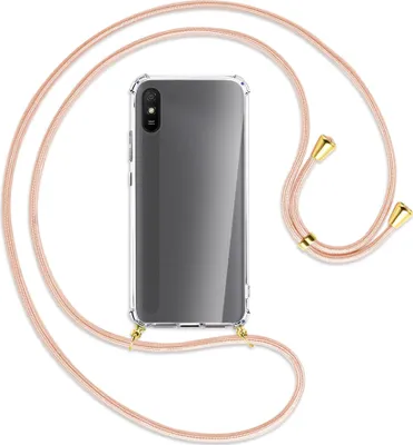 Produktbild von Handykette Backcover-Schutzhülle mit Band (Metall goldfarben) für Xiaomi Redmi 9A - rose peach