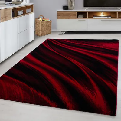 Produktbild von Villa Möbel Miaique Wohnzimmer-Teppich, Designteppich, Abstrakt Wellen Design, Farbe:Rot, Grösse:200x290 cm