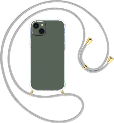 Produktbild von Handykette Backcover-Schutzhülle mit Band (Metall goldfarben) für Apple iPhone 15 Plus - silbergrau