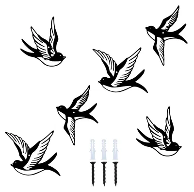 Wanddeko Vögel, 6er Set, Metallskulptur, schwarz