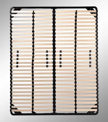 A top-down view of a slatted bed base.