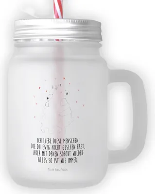 Produktbild von Mr. & Mrs. Panda Glas Eisbär Umarmen - Transparent - Geschenk, Mason Jar, Lustige Sprüche, Becher mit Strohhalm, Trinkglas, Cocktailglas, deckel