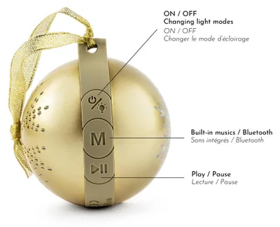 Productafbeelding van Bigben Bluetooth draadloze speaker EPOK, lichtgevende kerstbal, goud, AU390094