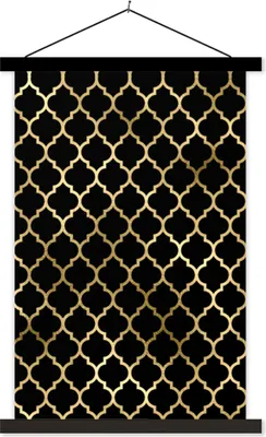 Produktbild von MuchoWow® Textilposter Muster - Gold - Schwarz 120x180 cm mit schwarzem Rahmen - Fotos