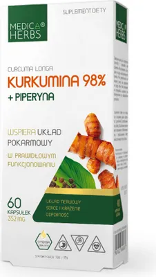 Productafbeelding van MEDICA HERBS Curcumine 98% + Piperine, 60 capsules.