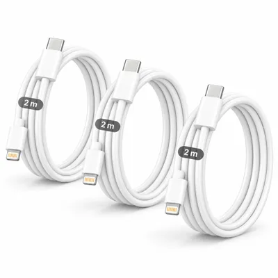 Produktbild von 3x iPhone Lightning Ladekabel 2m – USB-C auf Lightning Ladekabel 20W – Schnellladekabel für iPhone 5 bis 14 Pro Max, iPad, iPod & AirPods