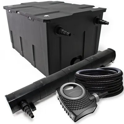 Immagine prodotto di Set completo Wiltec: filtro per laghetti CBF-550 fino a 60000 L come filtro a flusso continuo, pompa per laghetti NEO10000 SuperECO 10000l/h 80W, chiarificatore per laghetti CUV-272 con chiarificatore UVC da 72W, tubo per laghetti da 25m 25mm