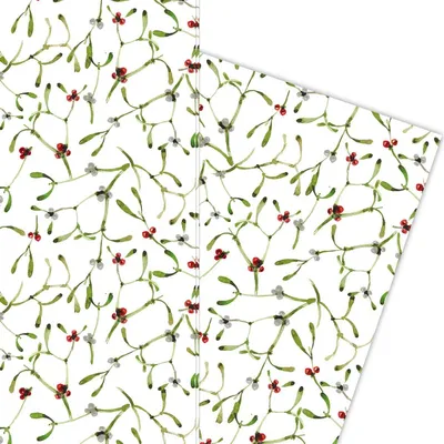 Produktbild von Elegantes Mistel Weihnachts Geschenkpapier auf weiß - G5931, 32 x 48cm