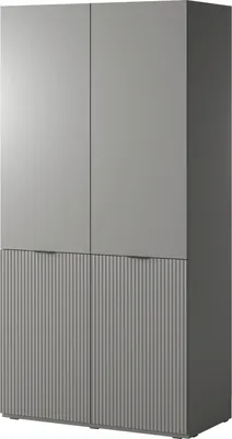 Produktbild von Drehtürenschrank mit Schubladen Falttürenschrank 2-türig Schrank mit Einlegeböden und Kleiderstange, Schlafzimmer  - Schrank Minewra 100 - Nova + Grau
