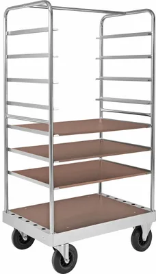 Produktbild von Kongamek Etagenwagen verzinkt 1900mm hoch mit 4 Ladeflächen 1105x742mm aus MDF mit Bremse