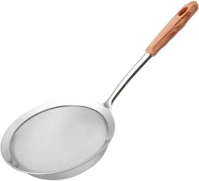 Image de Passoire fine en acier inoxydable, passoire de cuisine avec poignée imitation bois, idéale pour le riz, l'huile, les pâtes, les nouilles, les légumes, dimensions : 38 x 13,5 cm