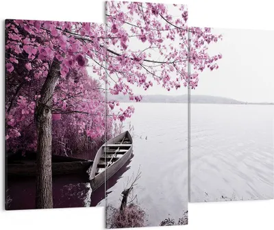 Produktbild von Bild auf Leinwand - Leinwandbild - 3 Teile - See Rosa Bäume - 130x100cm - Wand Bild - Wanddeko - Wandbilder - Leinwanddruck - Bilder - Wanddekoration - Leinwand bilder - Wandbild - CB130x100-4147
