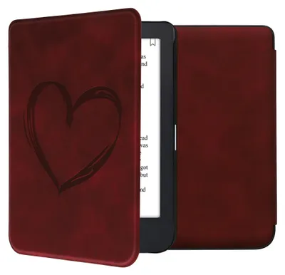 Produktbild von kwmobile Schutzhülle für Kobo Clara 2E / Tolino Shine 4 Hülle - eReader Case aus Kunstleder mit Auto Sleep Funktion - Herz Brush mit Dunkelrot