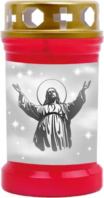 Obrázek produktu pro Hrobová svíčka červená, doba hoření: 40 hodin, motiv: Ježíš