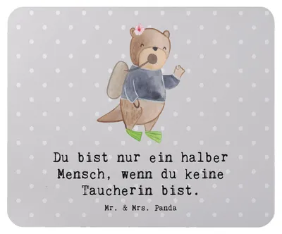 Produktbild von Mr. & Mrs. Panda Mauspad Taucherin Herz - Grau Pastell - Geschenk, Mousepad, Mouse Pad, pc, gummi, mousematte