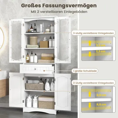Image de Meuble de salle de bain indépendant avec 4 portes et tiroir, blanc