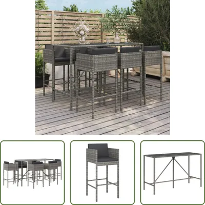 Produktbild von The Living Store 7-tlg. Gartenbar-Set mit Kissen Grau Poly Rattan
