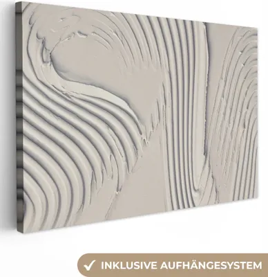 Produktbild von MuchoWow® - Leinwandbilder - Abstrakt - Kunst - Linien - Weiß, Wandbild, Wanddeko Bilder Wohnzimmer, 120x80cm