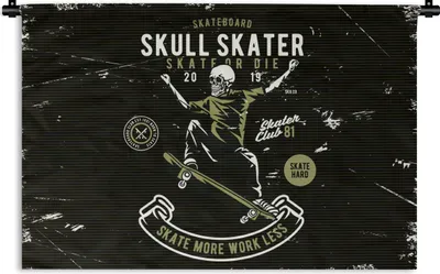Produktbild von MuchoWow® Wandteppich Wandbehang Skelett - Skateboard - Retro 90x60 cm Tapisserie Dekoration Wandtuch - Wandskulpturen - Bildteppich