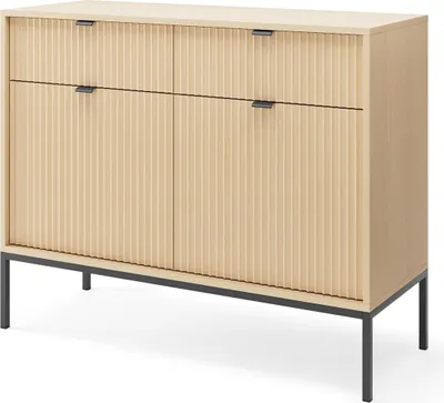 Produktbild von Masseno Kommode STELLARE 104 cm Sideboard mit 2 Schubladen und 2 Türen für Wohnzimmer Schlafzimmer Modern 104x39x83 cm Eichefarben / Naturfarben