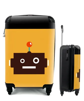 Produktbild von MuchoWow® Koffer Handgepäck Trolley Rollkoffer Kleine Reisekoffer mit 4 Rollen - Roboter - Gesicht - Antenne - Gelb - Jungen - Kind - Cabin Size < 55x40x23 cm & 55x40x20 cm - Kinderkoffer - Kabinenkoffer - Boardgepäck - Reise-Box - Reisekoffer - Reisegepäck - Koffer mit Bild - Trolley für Kinder