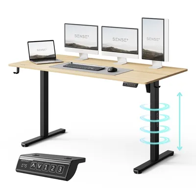 Obrázek produktu pro SENSE7 NOJO LIGHT Elektricky výškově nastavitelný stůl 140 x 70 cm Světle hnědý Černý Herní stůl Počítačový stůl Stůl na stání Paměťový pracovní stůl