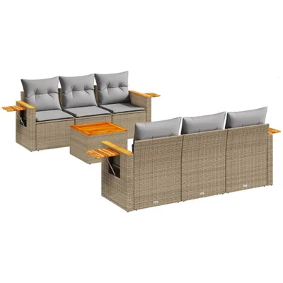 Produktbild von 7-tlg. Garten-Sofagarnitur mit Kissen Beige Poly Rattan