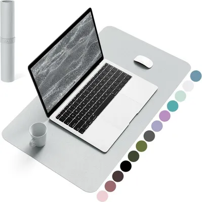 Zdjęcie produktu dla YSAGi podkładka na biurko, podkładka pod mysz ze skóry i zamszu, biurowa podkładka pod mysz 60x35cm srebrnoszara