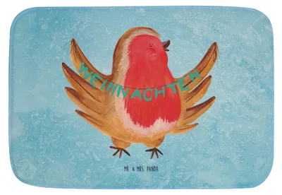 Produktbild von Mr. & Mrs. Panda Badteppich Rotkehlchen Weihnachten - Eisblau - Geschenk, Winter, badezimmermatte, Weihnachtsmotiv, Badematte, Badvorleger, Badezimmerteppich, duschmatte