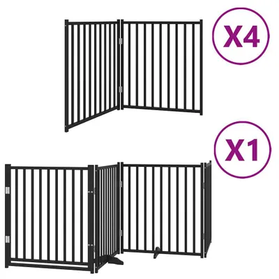 Image de Barrière pour chien porte pliable 12panneaux noir bois peuplier