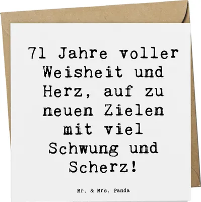Produktbild von Mr. & Mrs. Panda Grußkarte Spruch 71. Geburtstag - Weiß - Geschenk, Herz, faltkarte, Abenteuer, Lebenserfahrung, doppelkarte, Klappkarte, Freude, Glückwunschkarte