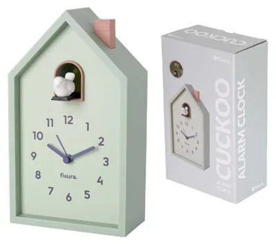 Produktbild von Kuckuckswecker analog mintgrün Fisura mit Snooze, Licht, 3 AA-Batterien