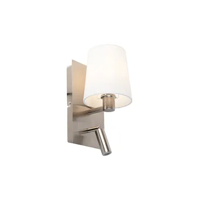 Produktbild von Trio Leuchten - Moderne Wandleuchte aus Stahl | Silber | nickel matt mit weißem Schirm inkl. LED - Merlot | Wohnzimmer | Schlafzimmer | Küche - Metall Andere - | E14