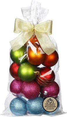 Produktbild von Weihnachtskugeln Kunststoff im Geschenkbeutel 6cm 16er Set Mille Fiori