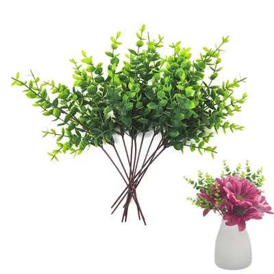 Künstliche Zweige mit Blättern, 10 Stück, 28 cm, grün